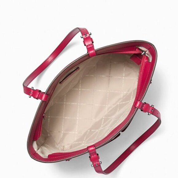 New Michael Kors Jet Set Travel Medium Double Pocket Tote Dark Raspberry - Picture 4 of 5